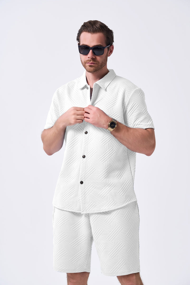 Herren Freizeit Kurzarmhemd und Shorts Set mit strukturiertem Muster Echoarchiv
