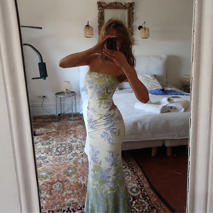 Damen Elegantes Maxikleid mit floralem Muster und figurbetontem Schnitt Echo Archiv