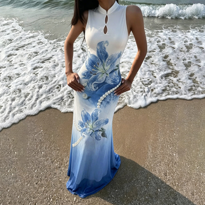 Damen Maxikleid mit floralem Druck und Perlenverzierungen Echo Archiv