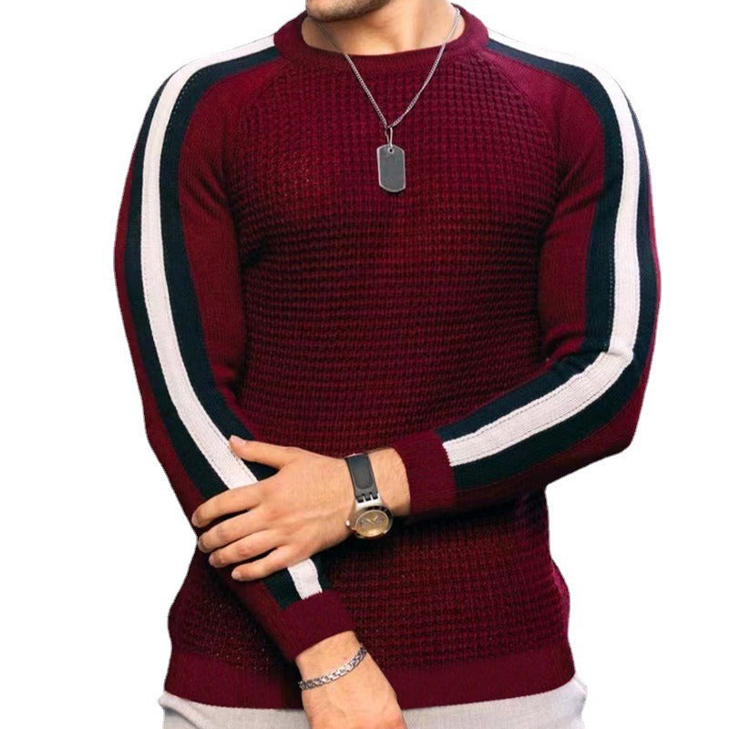 Herren Strukturstrick-Pullover mit Raglanärmeln und Kontraststreifen Echo Archiv