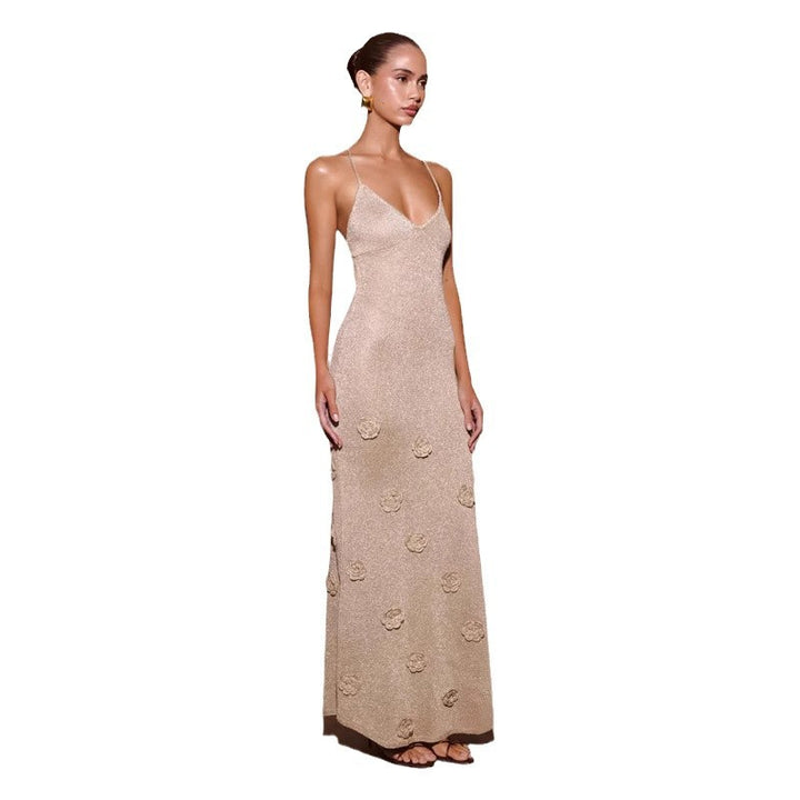 Damen Elegantes Maxikleid mit funkelnden Blütenapplikationen Echo Archiv