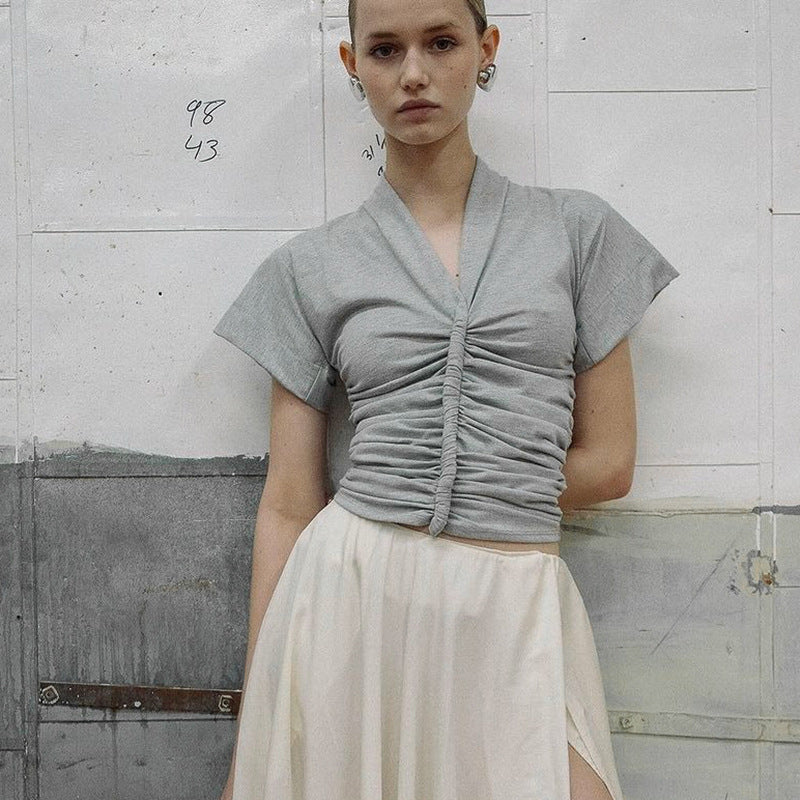 Damen elegantes Kurzarmoberteil mit figurbetonter Raffung Echo Archiv