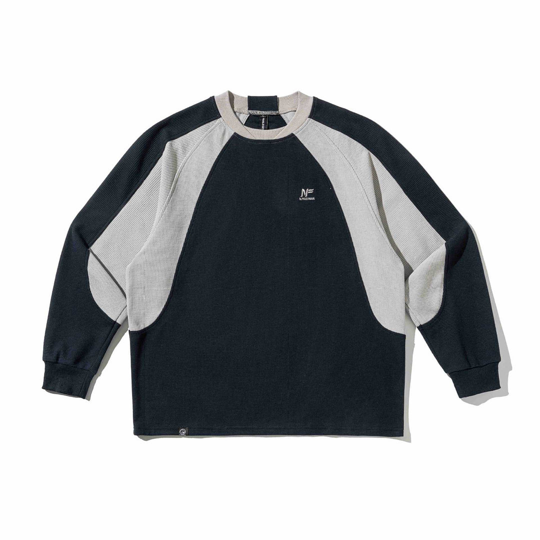 Herren Waffelstruktur-Sweatshirt mit Raglanärmeln und kontrastierenden Einsätzen Echoarchiv