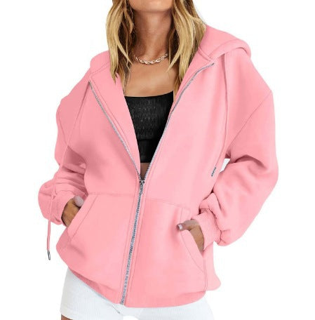 Damen nan oversized Zip-Kapuzenjacke mit kontrastierendem Reißverschluss, doppellagiger Kapuze und Kängurutasche Echo Archiv