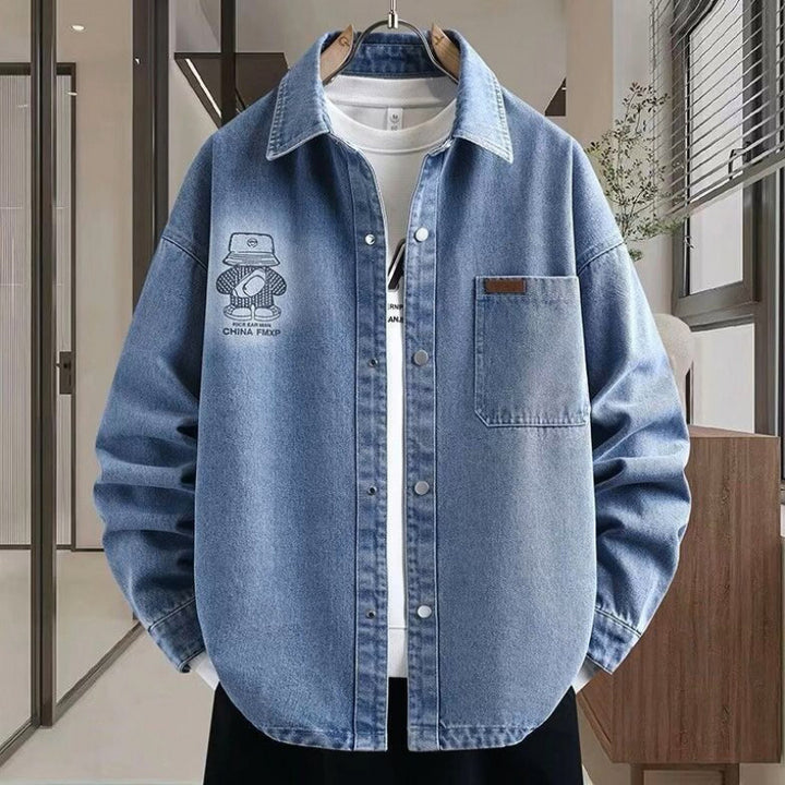 Herren Oversized Denim-Hemdjacke im Relaxed-Worker-Style mit Brusttasche und Druckknöpfen Echoarchiv