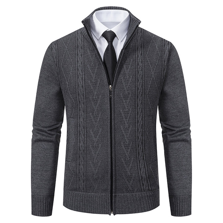 Herren nan gehobene Strickjacke mit erhabenem Zopfmuster und durchgehendem Reißverschluss Echo Archiv