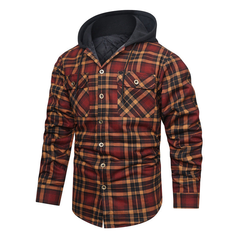 Herren kariertes Overshirt-Hemdjacke mit wattierter Kapuze und Brustpattentaschen – Taviero