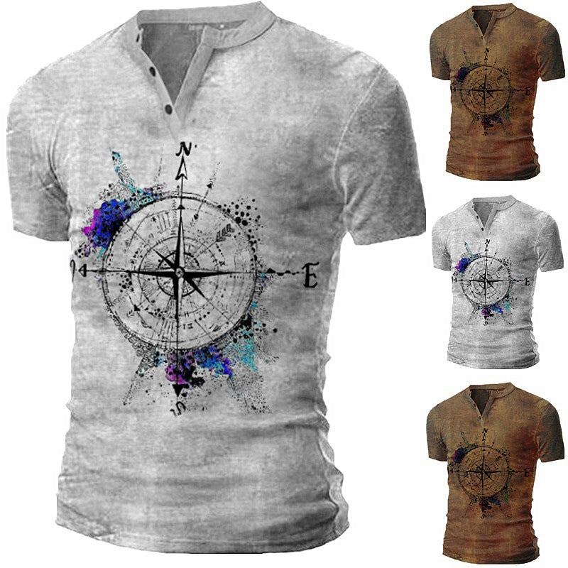 Herren T-Shirt mit kreativem Kompassdesign und innovativer Waschung Echoarchiv