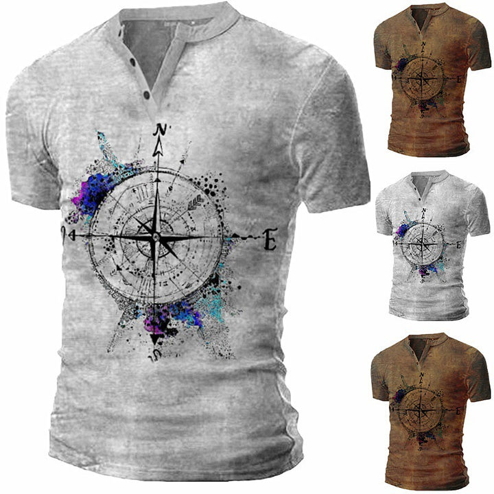 Herren T-Shirt mit kreativem Kompassdesign und innovativer Waschung Echoarchiv