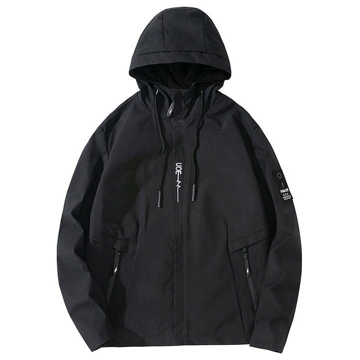 Herren Leichte Kapuzen-Softshelljacke im urbanen Utility-Stil mit verstellbarer Kapuze und verdecktem Reißverschluss Echoarchiv