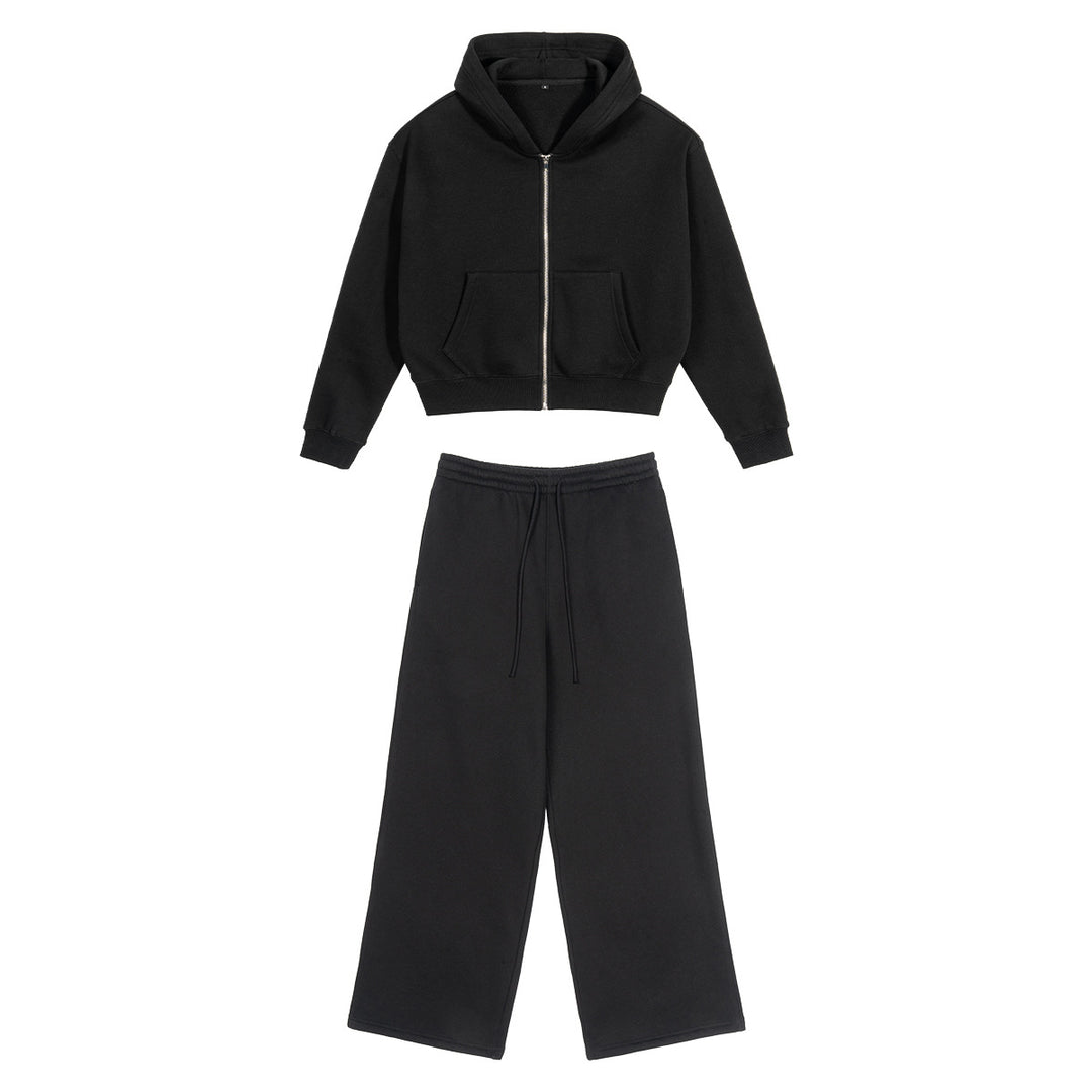 Damen Zweiteiliges Lounge-Set mit Cropped Kapuzen-Zipjacke und weiter hochgeschnittener Sweathose Echo Archiv