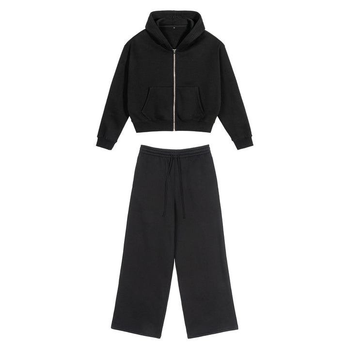 Damen Zweiteiliges Lounge-Set mit Cropped Kapuzen-Zipjacke und weiter hochgeschnittener Sweathose Echo Archiv
