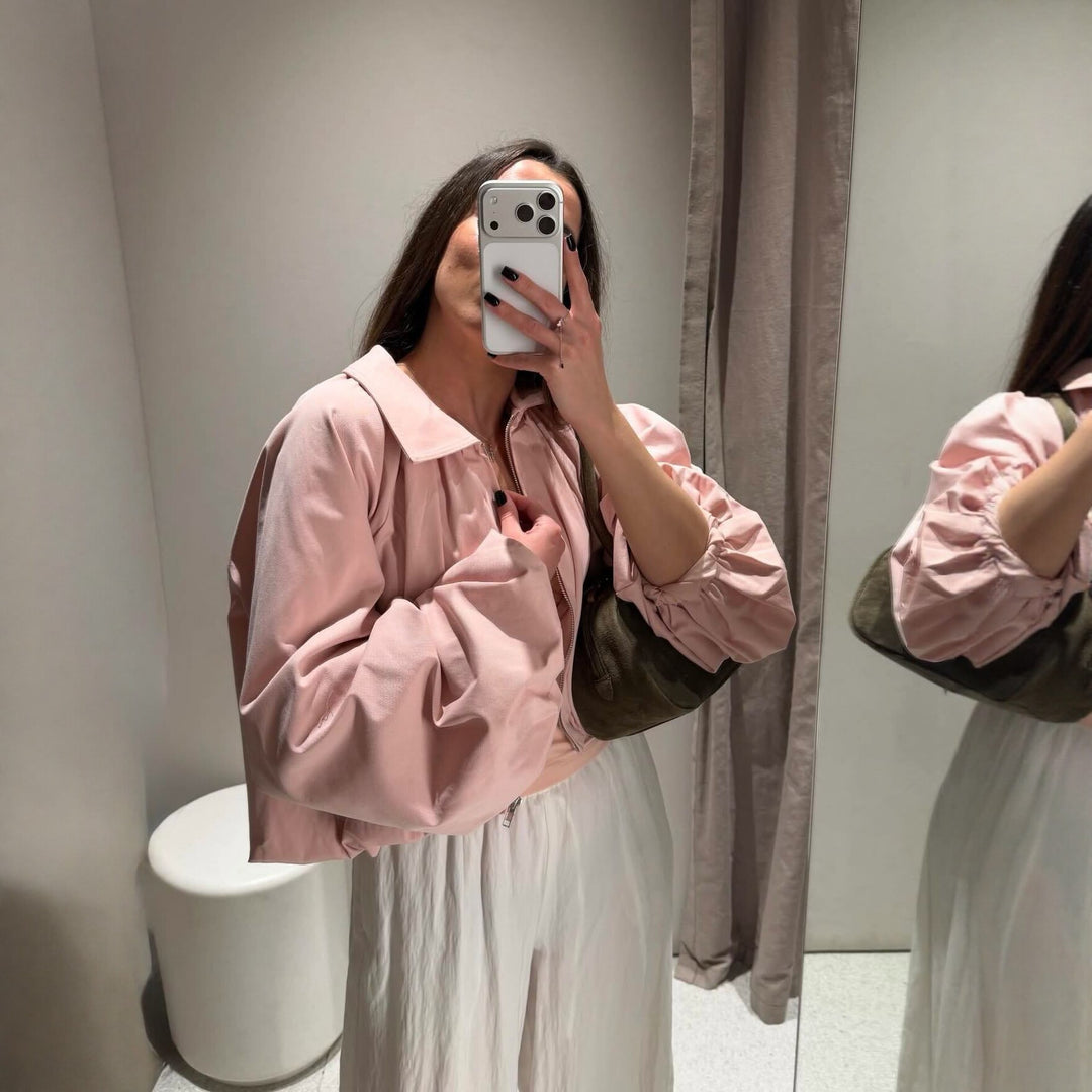 Damen Kurzcape mit Volumenärmeln, Reißverschluss und gerafftem Saum Echo Archiv