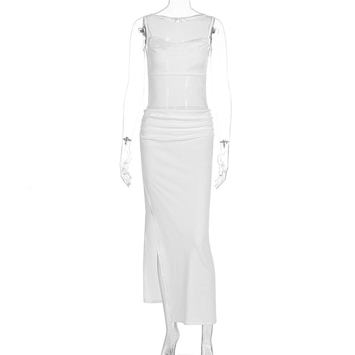 Damen Elegantes Wickelkleid mit transparenten Einsätzen und seitlichem Schlitz Echo Archiv