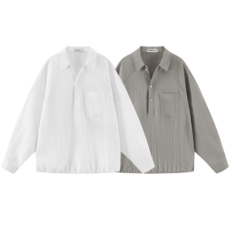 Herren Leichtes Oversize-Halbplacket-Hemd mit Brusttasche & elastischem Saum Echoarchiv