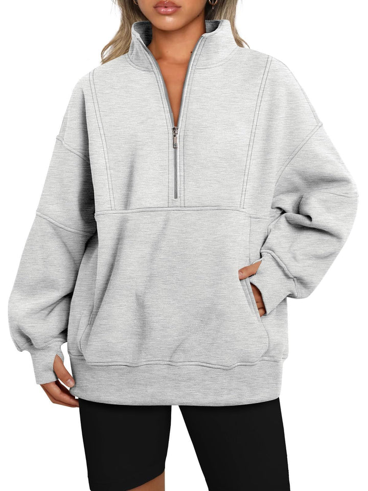Damen Oversize-Sweatshirt mit halbem Reißverschluss, Stehkragen und Kängurutasche Echo Archiv