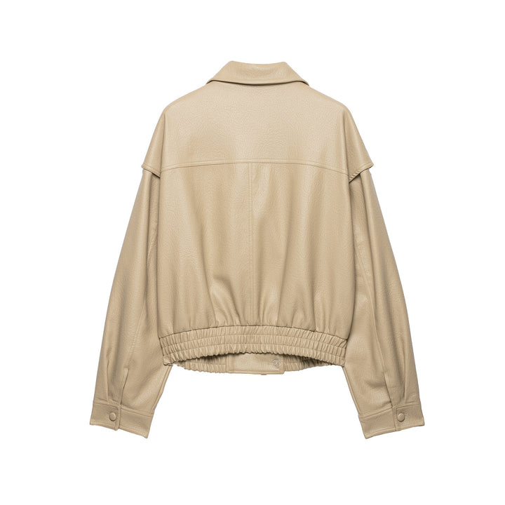 Damen Kurzjacke aus Kunstleder mit breitem Revers und gerafftem Saum Echo Archiv