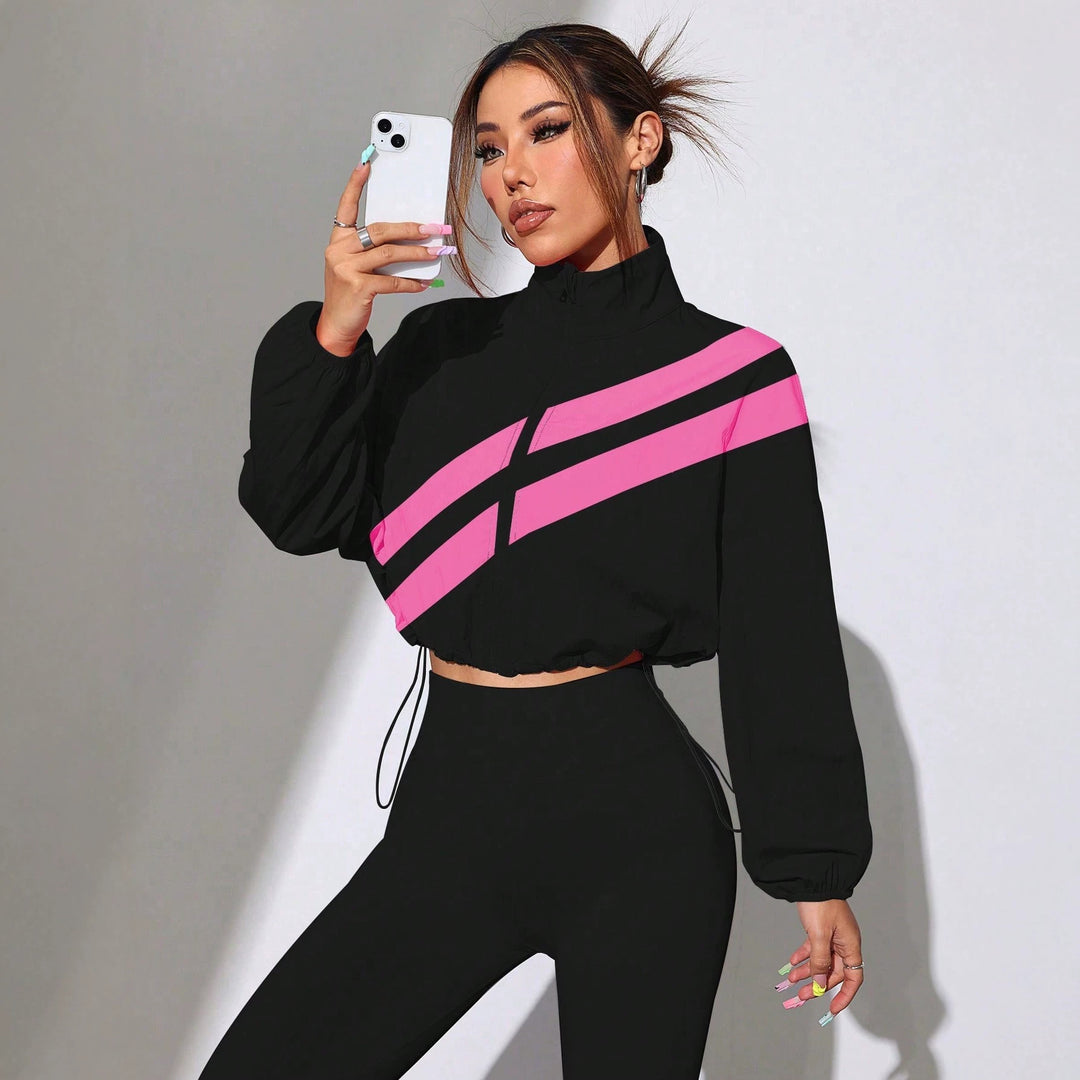 Damen Cropped Windbreaker‑Jacke mit hohem Kragen und Kordelzug Echo Archiv