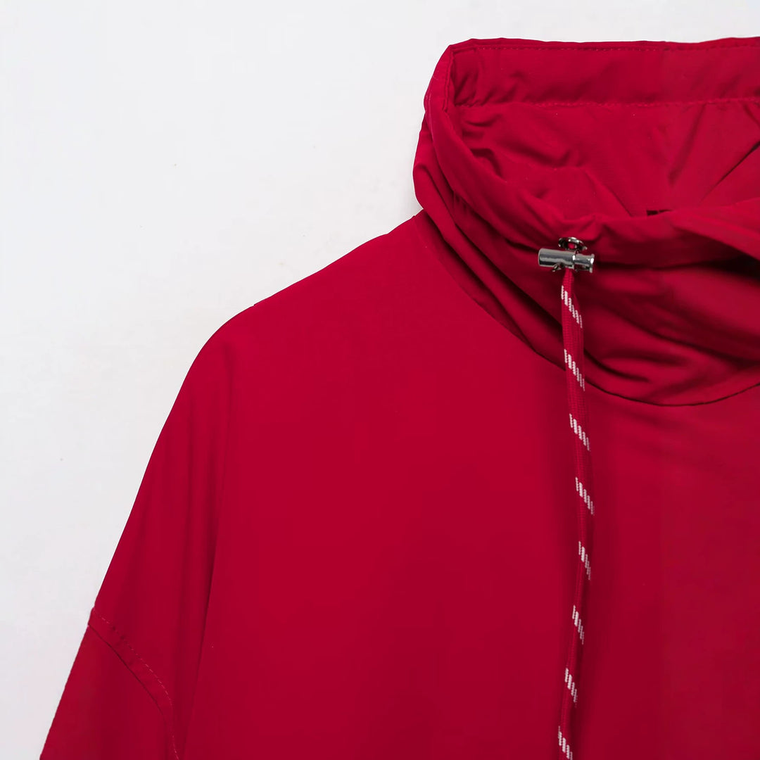 Damen Kurze Oversize-Utility-Jacke mit hohem Stehkragen, Kordelzug und elastischem Saum Echoarchiv