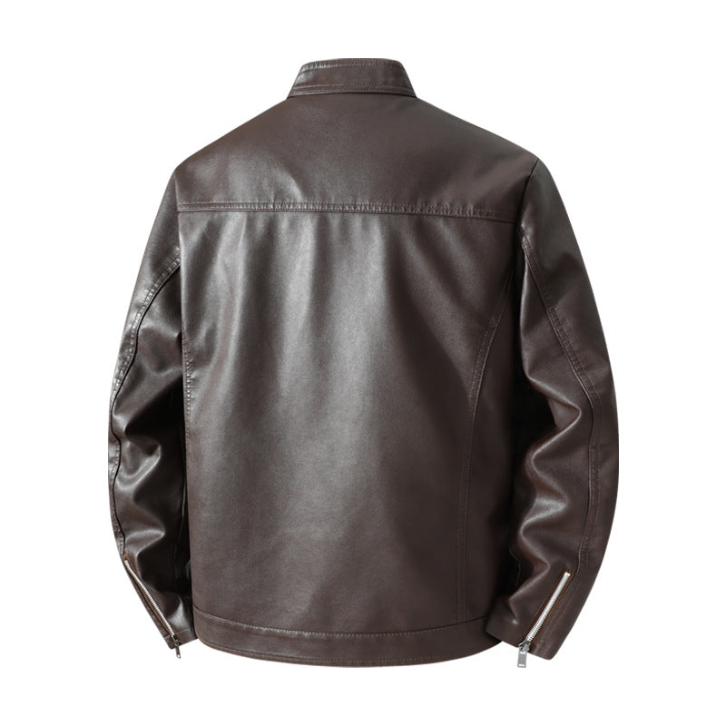 Herren Schlichte Kunstleder-Cityjacke mit Stehkragen, Zweiwege-Reißverschluss & Eingrifftaschen Echoarchiv