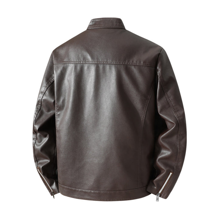 Herren Schlichte Kunstleder-Cityjacke mit Stehkragen, Zweiwege-Reißverschluss & Eingrifftaschen Echoarchiv