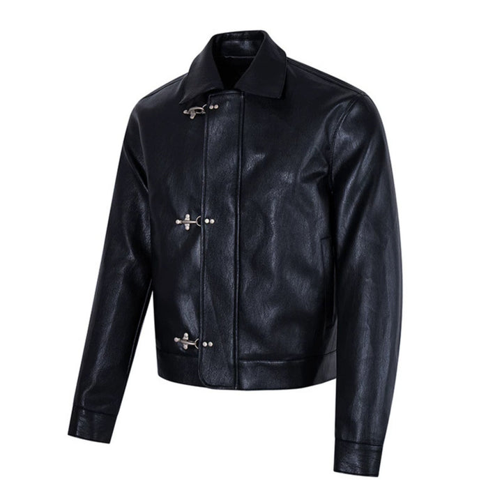 Herren Lederjacke mit Knebelverschlüssen, kurzem Schnitt und Hemdkragen Echoarchiv