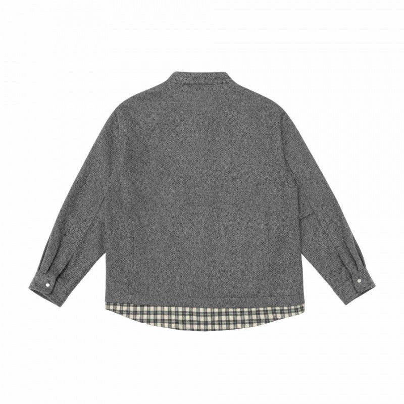 Unisex Oversize Wollmix-Hemdjacke mit Stehkragen, Druckknopfleiste und karierter Saumblende Echo Archiv