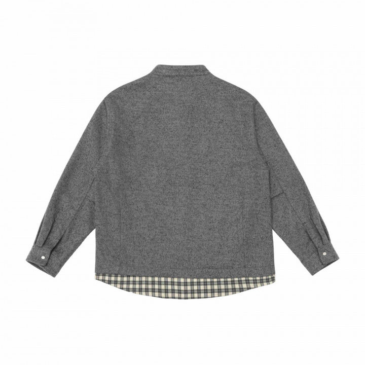 Unisex Oversize Wollmix-Hemdjacke mit Stehkragen, Druckknopfleiste und karierter Saumblende Echo Archiv