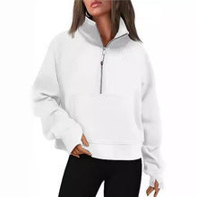 Damen nan weit geschnittenes Kurzpullover mit Stehkragen, halbem Reißverschluss und Kängurutasche Echo Archiv