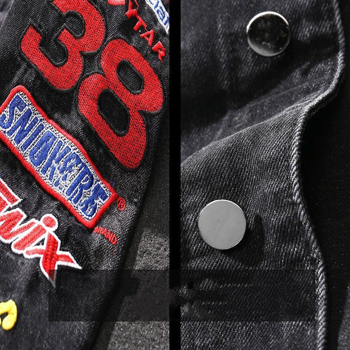 Herren Modische Jeansjacke mit kreativen Patches Echoarchiv