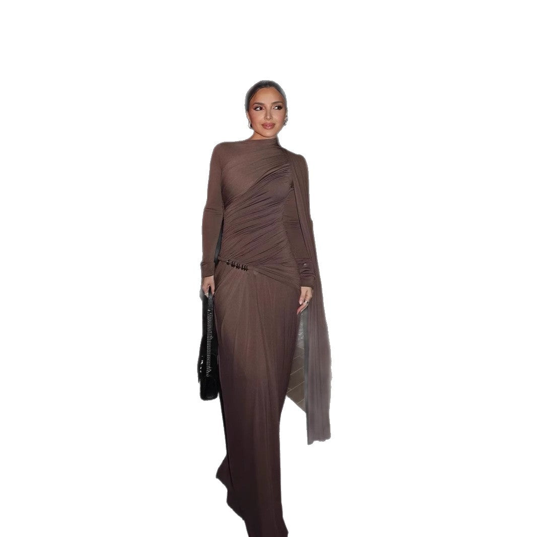 Damen Figurbetontes Abendkleid mit asymmetrischer Drapierung, gerafftem Oberteil und langer Drapé‑Schleife Echoarchiv