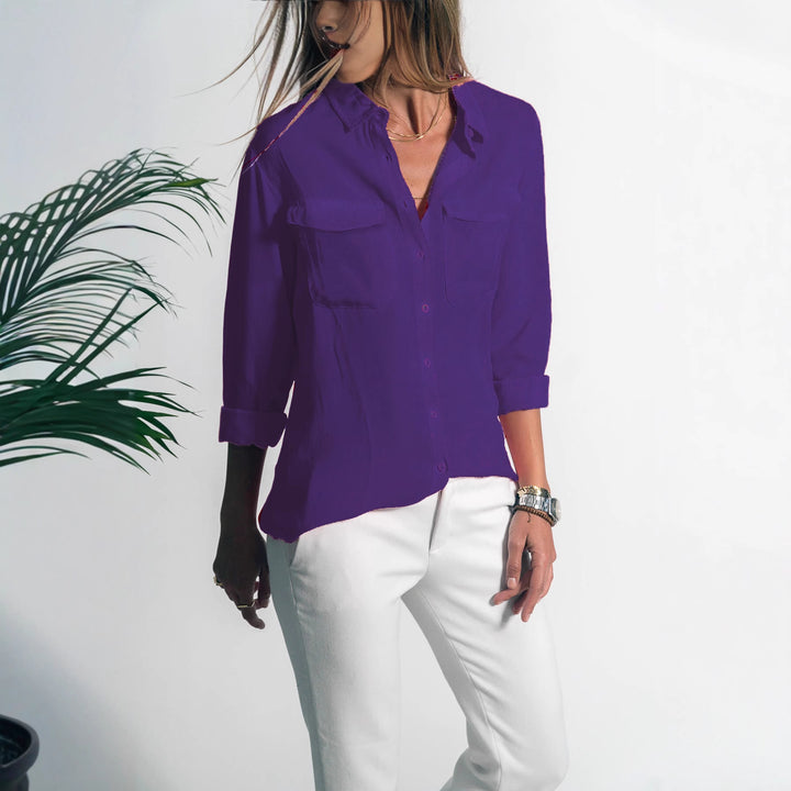 Damen Leichtes Hemd Bluse mit Brusttaschen und Lockerer Passform Echoarchiv