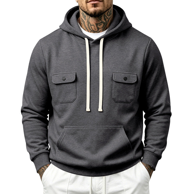 Herren Kapuzenpullover mit Doppel-Brusttaschen und Kängurutasche Echoarchiv