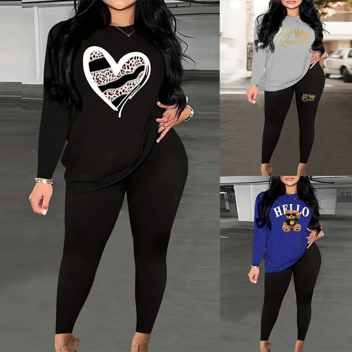 Damen Zweiteiler Lounge-Set mit Herz-Print Sweatshirt und High-Waist Leggings – Élanora