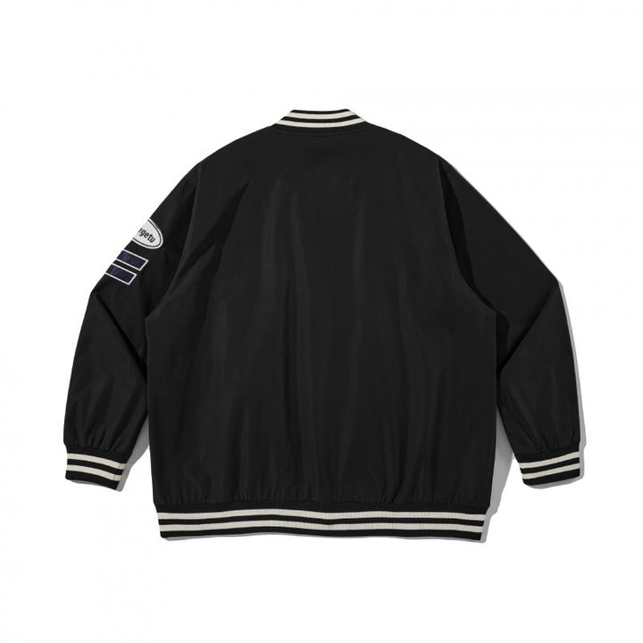 Unisex College-Bomberjacke mit gestepptem Patch, gestreiften Rippsäumen und Druckknopfleiste Echo Archiv