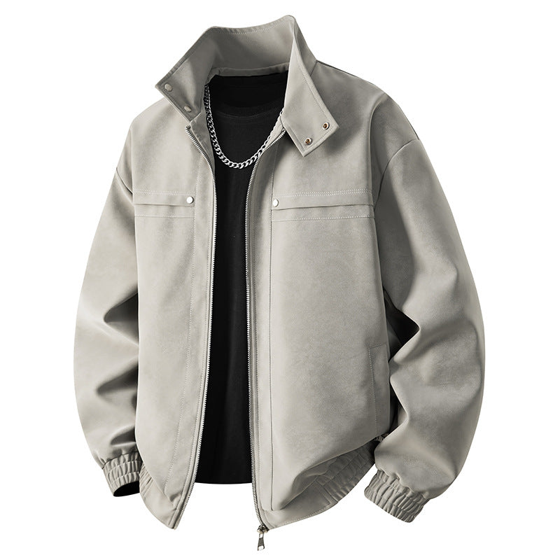 Herren Veloursleder‑Optik Bomberjacke mit Stehkragen, Reißverschluss und elastischem Saum Echo Archiv