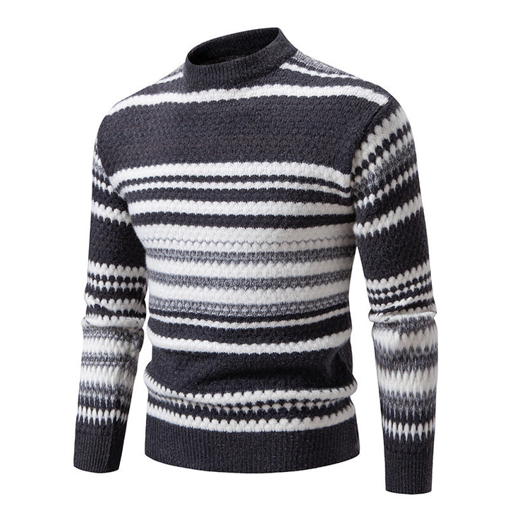 Herren gestreifter Strickpullover mit hohem Stehkragen und weicher Textur Echoarchiv