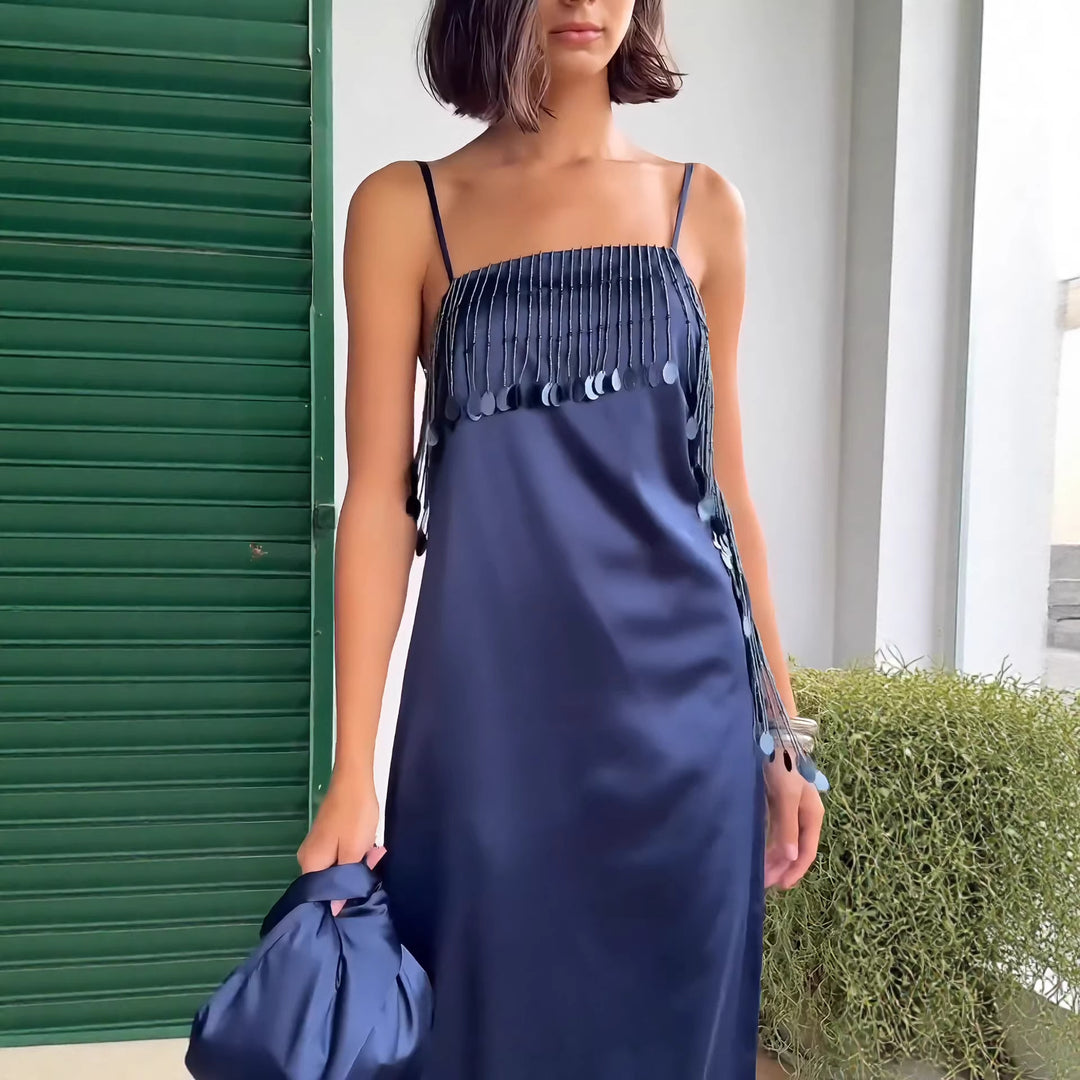 Damen Maxikleid mit schimmernden Pailletten und tranchierendem Saum Echo Archiv