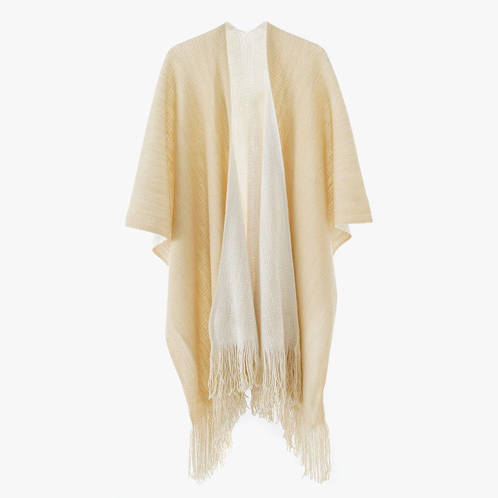 Damen Leichter Oversize-Stricküberwurf im Cape-Stil mit Fransensaum Echo Archiv