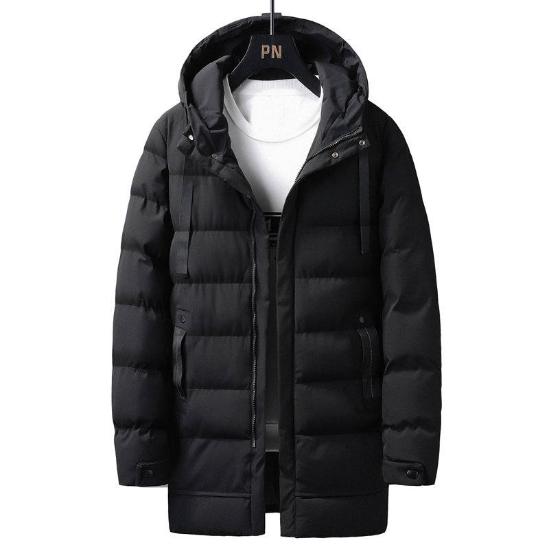 Herren Lange gestepptes Thermo-Parka mit Kapuze, Reißverschluss & Utility-Taschen Echoarchiv