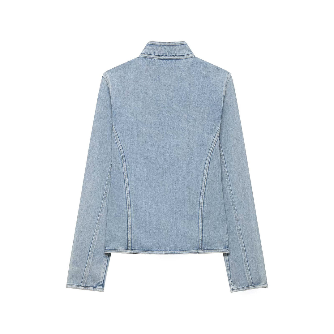 Damen Taillierte Denimjacke mit militärischen Galon‑Details und Stehkragen Echo Archiv