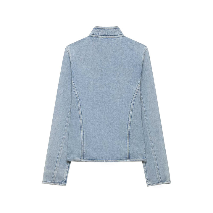 Damen Taillierte Denimjacke mit militärischen Galon‑Details und Stehkragen Echo Archiv