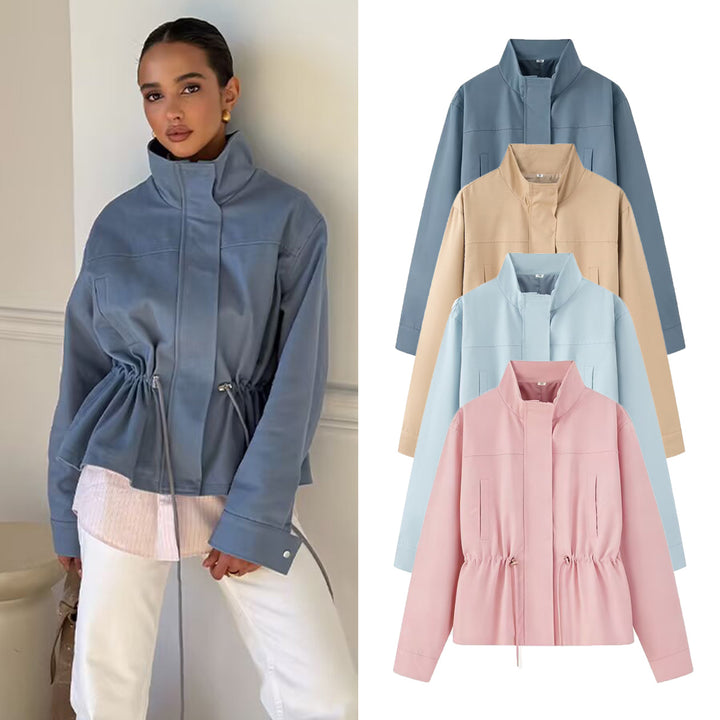 Damen Leichte Wind- und Regenjacke mit Tunnelzug-Taille und Stehkragen Echo Archiv