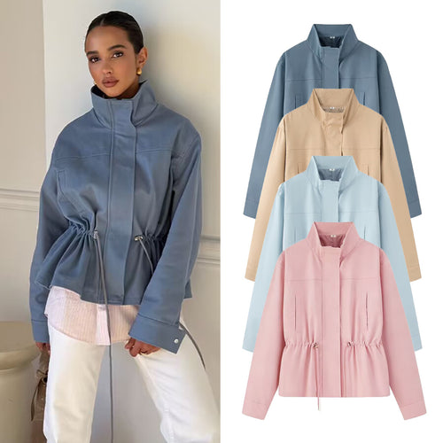 Damen Leichte Wind- und Regenjacke mit Tunnelzug-Taille und Stehkragen Echo Archiv
