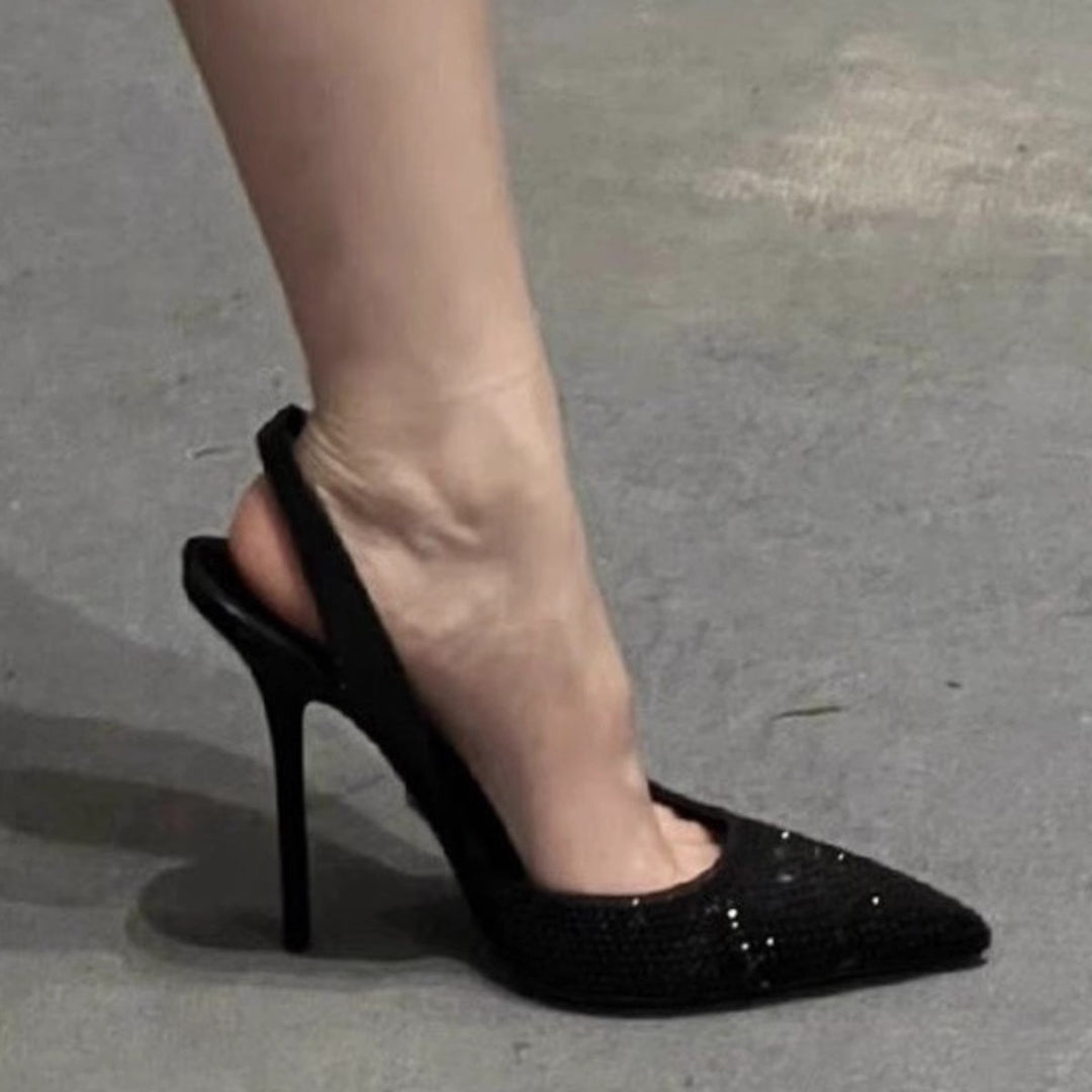 Damen Slingback‑Pumps mit spitzer Zehenform, sculpted Metall‑Ferse und Schmuckdetail – Lioré