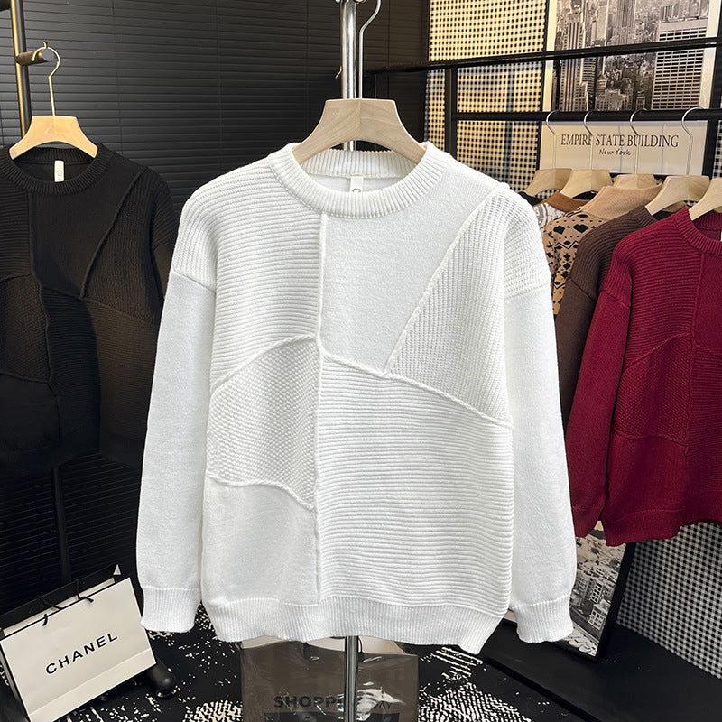 Herren Strukturierter Patchwork-Strickpullover mit Rundhals und gerippten Einsätzen Echoarchiv