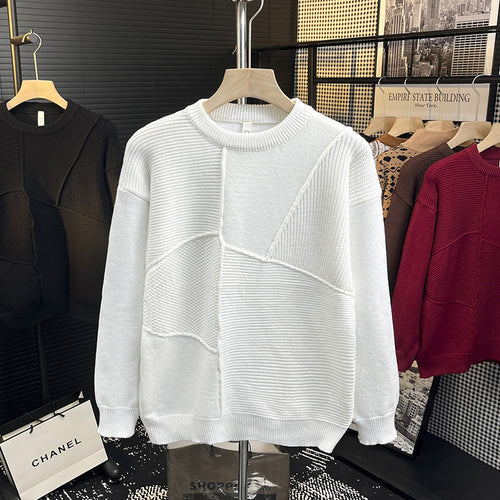 Herren Strukturierter Patchwork-Strickpullover mit Rundhals und gerippten Einsätzen Echoarchiv