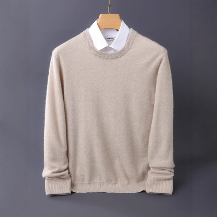 Herren Feiner Rundhals-Strickpullover in Kaschmir‑Optik mit gerippten Bündchen Echoarchiv