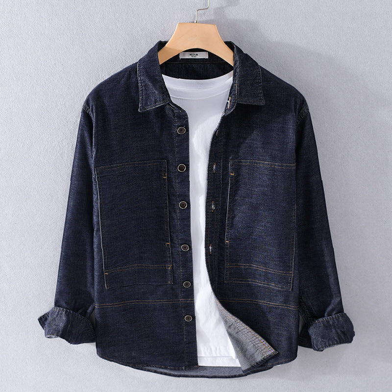 Herren Strukturierte Denim-Twill-Überhemdjacke mit großen aufgesetzten Taschen Echoarchiv