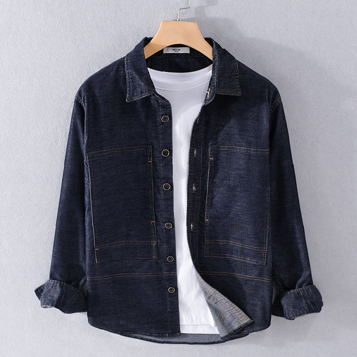 Herren Strukturierte Denim-Twill-Überhemdjacke mit großen aufgesetzten Taschen Echoarchiv